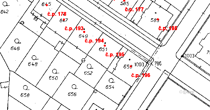 Poděbrady II 195, Poděbrady na parcele st. 651 v KÚ Poděbrady, Katastrální mapa