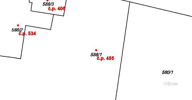 Strakonice I 455, Strakonice na parcele st. 588/1 v KÚ Strakonice, Katastrální mapa