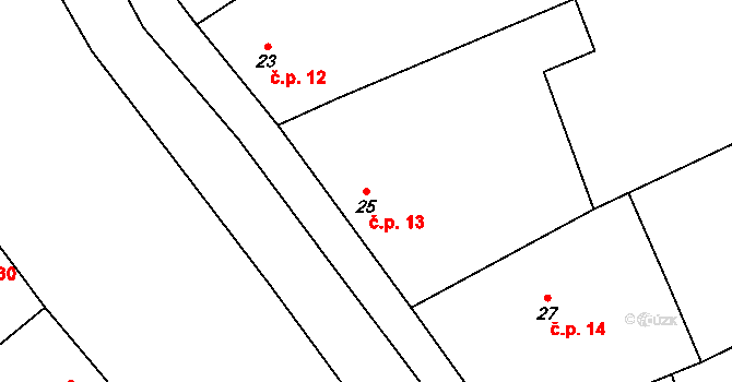Hruška 13 na parcele st. 25 v KÚ Hruška, Katastrální mapa
