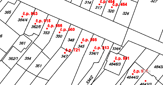 Tuřany 595, Brno na parcele st. 345 v KÚ Tuřany, Katastrální mapa