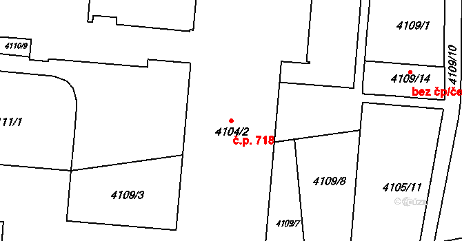 Komín 718, Brno na parcele st. 4104/2 v KÚ Komín, Katastrální mapa