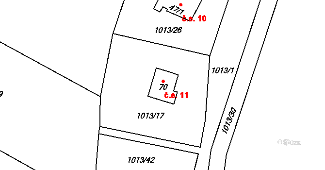 Čeraz 11, Vesce na parcele st. 70 v KÚ Čeraz, Katastrální mapa