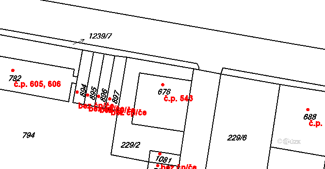 Benešov nad Ploučnicí 543 na parcele st. 678 v KÚ Benešov nad Ploučnicí, Katastrální mapa