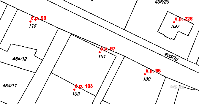 Cetoraz 97 na parcele st. 101 v KÚ Cetoraz, Katastrální mapa