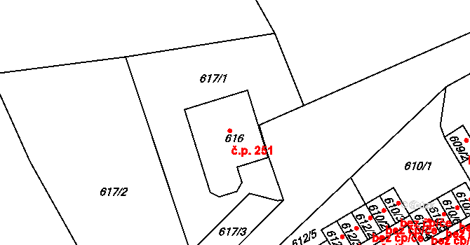 Svatava 251 na parcele st. 616 v KÚ Svatava, Katastrální mapa