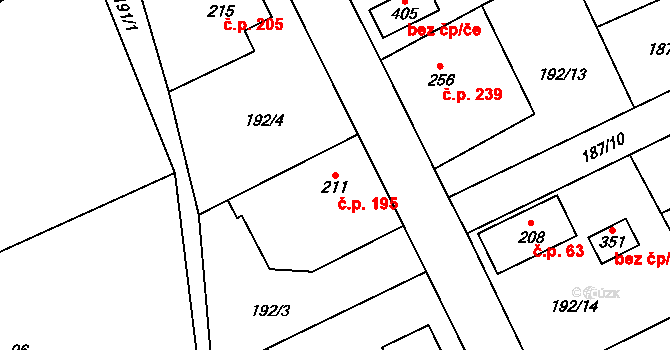 Praskolesy 195 na parcele st. 211 v KÚ Praskolesy, Katastrální mapa