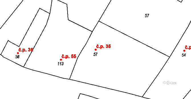 Struhy 35, Čachovice na parcele st. 57 v KÚ Struhy, Katastrální mapa