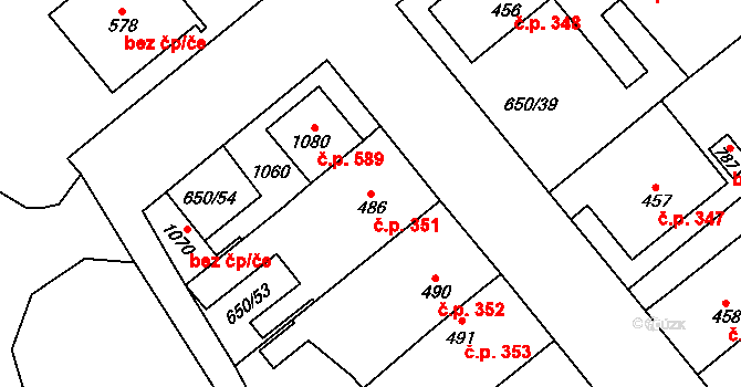 Borohrádek 351 na parcele st. 486 v KÚ Borohrádek, Katastrální mapa