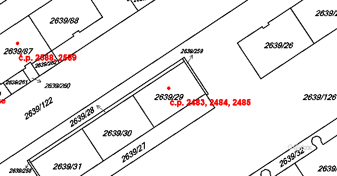 Žižkov 2483,2484,2485, Praha na parcele st. 2639/29 v KÚ Žižkov, Katastrální mapa