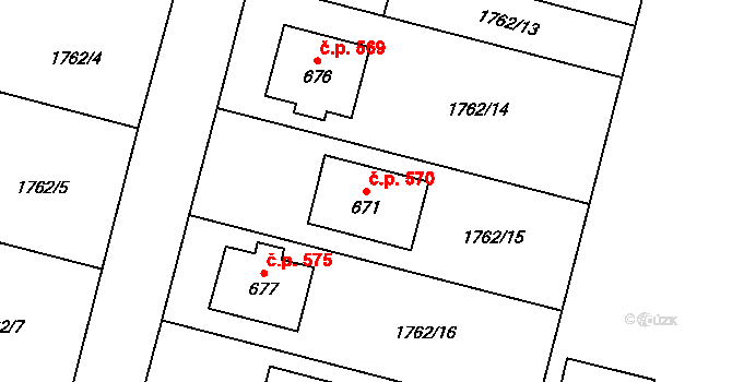 Lomnice nad Lužnicí 570 na parcele st. 671 v KÚ Lomnice nad Lužnicí, Katastrální mapa