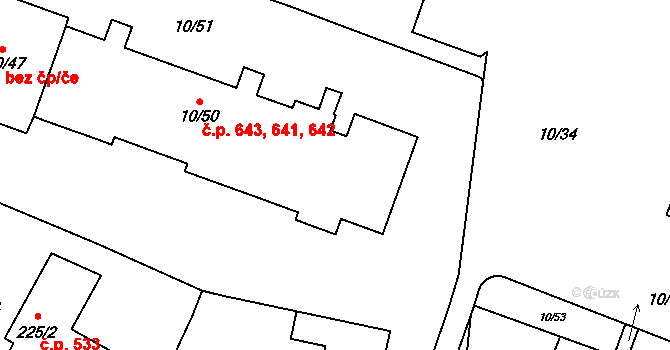 Letňany 641,642,643, Praha na parcele st. 10/50 v KÚ Letňany, Katastrální mapa