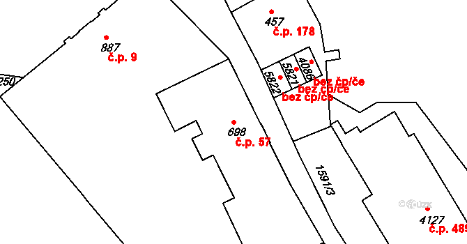 Horní Předměstí 57, Trutnov na parcele st. 698 v KÚ Trutnov, Katastrální mapa