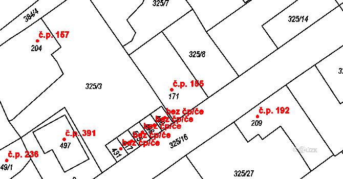 Počaply 155, Králův Dvůr na parcele st. 171 v KÚ Počaply, Katastrální mapa