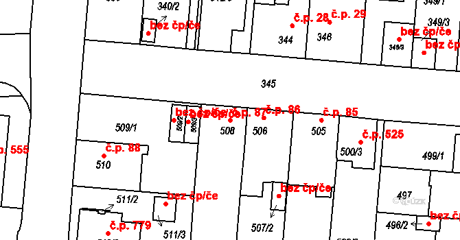 České Budějovice 4 87, České Budějovice na parcele st. 508 v KÚ České Budějovice 4, Katastrální mapa