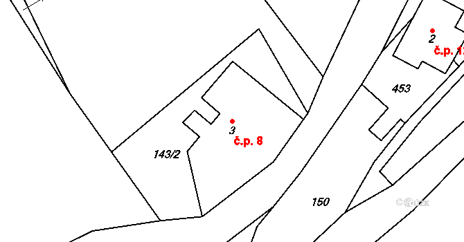Černý Potok 8, Kryštofovy Hamry na parcele st. 3 v KÚ Černý Potok, Katastrální mapa