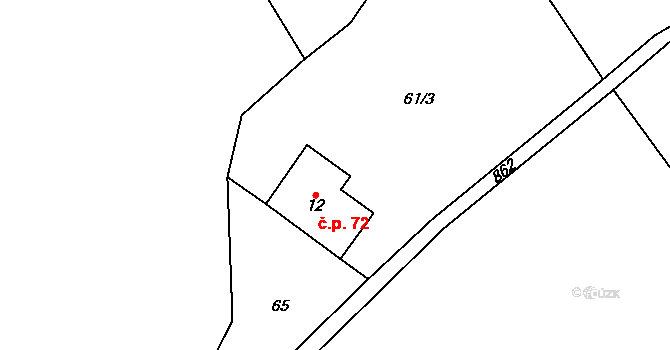 Labská 72, Špindlerův Mlýn na parcele st. 12 v KÚ Labská, Katastrální mapa