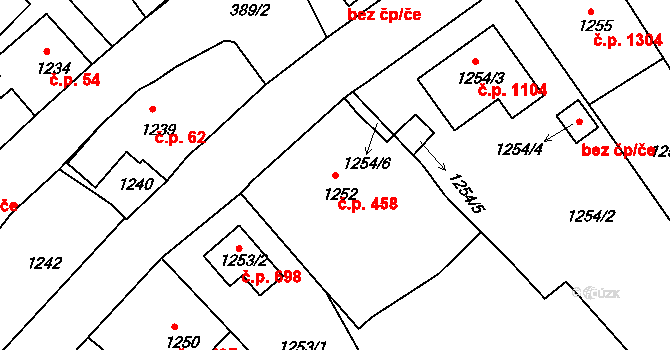 Rumburk 1 458, Rumburk na parcele st. 1252 v KÚ Rumburk, Katastrální mapa