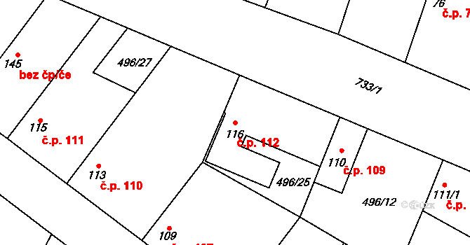 Vrbová Lhota 112 na parcele st. 116 v KÚ Vrbová Lhota, Katastrální mapa