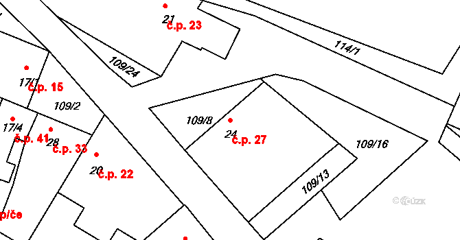 Horní Miletín 27, Lišov na parcele st. 24 v KÚ Horní Miletín, Katastrální mapa