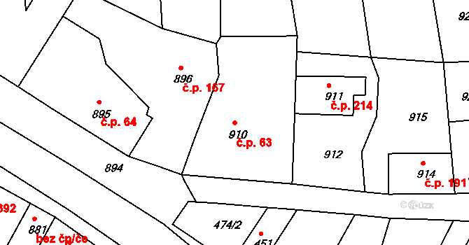 Týnec nad Labem 63 na parcele st. 910 v KÚ Týnec nad Labem, Katastrální mapa