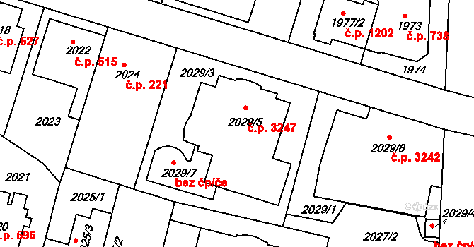 Strašnice 3247, Praha na parcele st. 2029/5 v KÚ Strašnice, Katastrální mapa