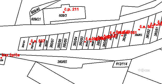 Sedlešovice 543, Nový Šaldorf-Sedlešovice na parcele st. 360/93 v KÚ Sedlešovice, Katastrální mapa