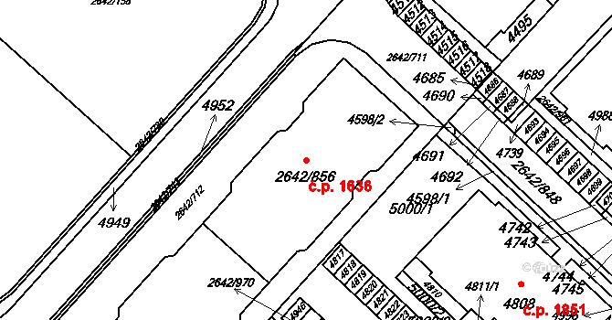 Kuřim 1636 na parcele st. 2642/856 v KÚ Kuřim, Katastrální mapa