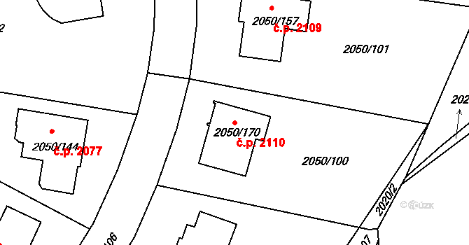 Pelhřimov 2110 na parcele st. 2050/170 v KÚ Pelhřimov, Katastrální mapa