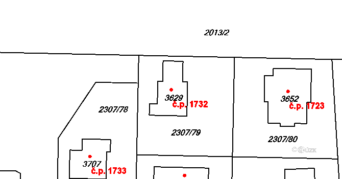 Slaný 1732 na parcele st. 3629 v KÚ Slaný, Katastrální mapa