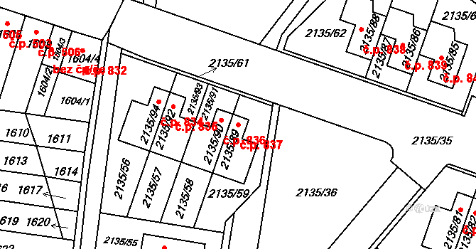 Tuřany 837, Brno na parcele st. 2135/89 v KÚ Tuřany, Katastrální mapa
