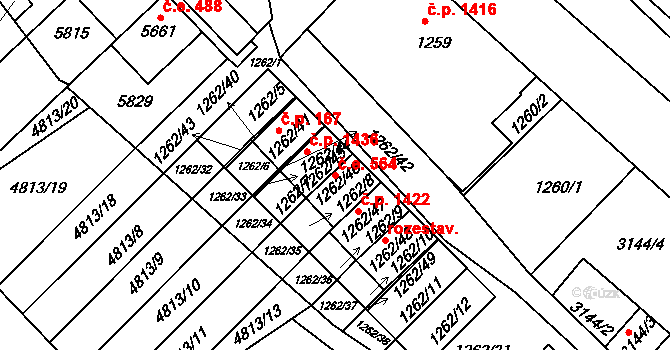 Hustopeče 564 na parcele st. 1262/46 v KÚ Hustopeče u Brna, Katastrální mapa