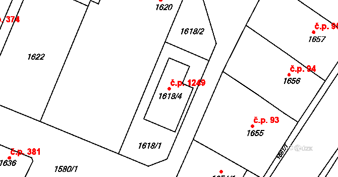 Miroslav 1249 na parcele st. 1618/4 v KÚ Miroslav, Katastrální mapa