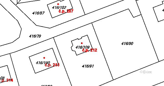 Chlum 212, Křemže na parcele st. 416/109 v KÚ Chlum u Křemže, Katastrální mapa