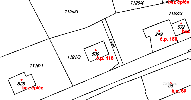 Ludvíkovice 110 na parcele st. 509 v KÚ Ludvíkovice, Katastrální mapa