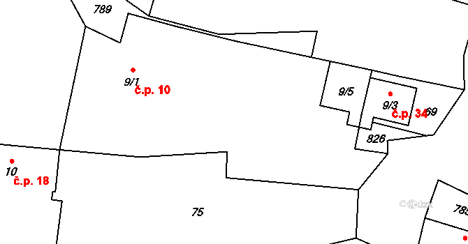 Choratice 10 na parcele st. 9/1 v KÚ Choratice, Katastrální mapa
