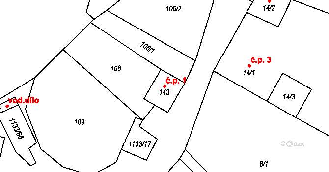Malíkov nad Nežárkou 1, Horní Pěna na parcele st. 143 v KÚ Malíkov nad Nežárkou, Katastrální mapa