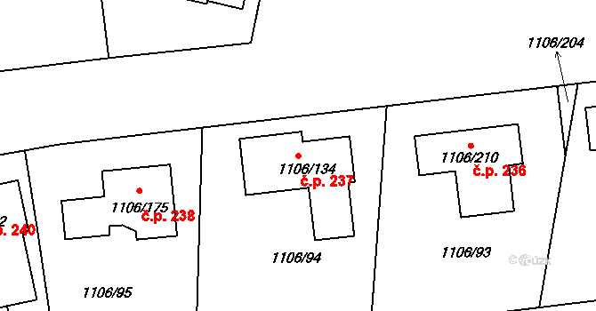 Češkovice 237, Blansko na parcele st. 1106/134 v KÚ Těchov, Katastrální mapa