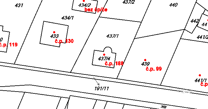 Velíková 188, Zlín na parcele st. 437/4 v KÚ Velíková, Katastrální mapa