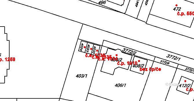 Kuřim 1334 na parcele st. 403/2 v KÚ Kuřim, Katastrální mapa