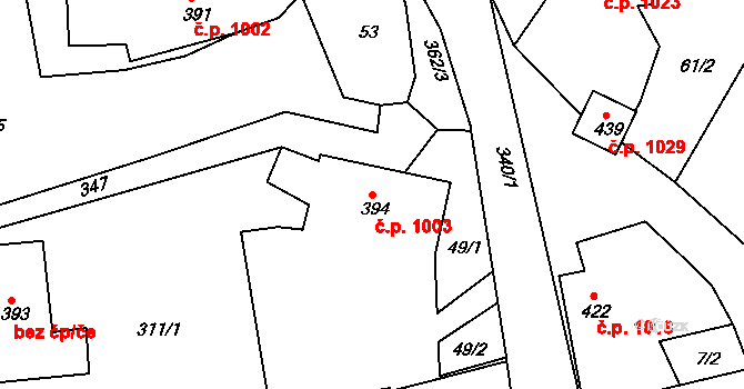 Dvořiště 1003, Bystřice nad Pernštejnem na parcele st. 394 v KÚ Dvořiště u Bystřice nad Pernštejnem, Katastrální mapa
