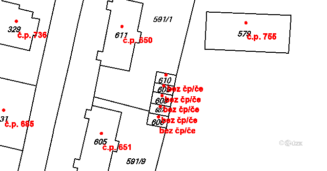 Mohelnice 38981190 na parcele st. 609 v KÚ Mohelnice, Katastrální mapa