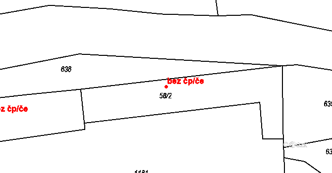 Hořešovice 39316190 na parcele st. 58/2 v KÚ Hořešovice, Katastrální mapa