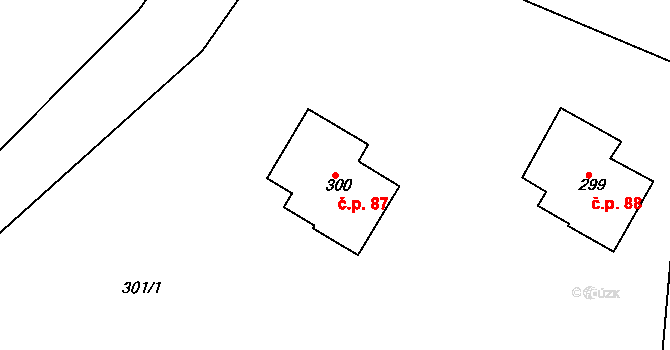 Klečůvka 87, Zlín na parcele st. 300 v KÚ Klečůvka, Katastrální mapa