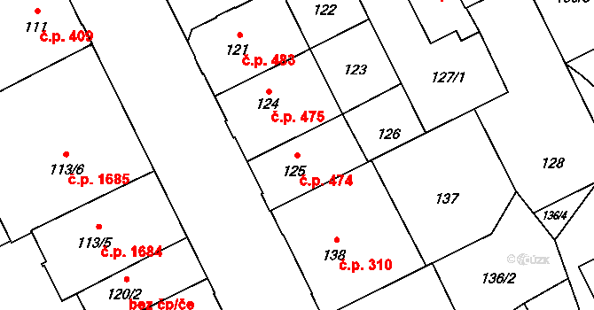 Předměstí 474, Opava na parcele st. 125 v KÚ Opava-Předměstí, Katastrální mapa