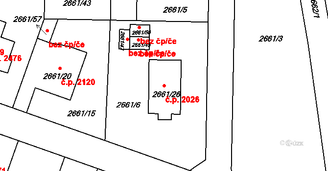 Předměstí 2026, Opava na parcele st. 2661/26 v KÚ Opava-Předměstí, Katastrální mapa