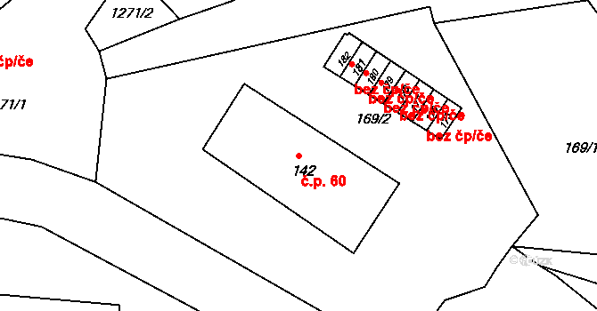 Žiželice 60 na parcele st. 142 v KÚ Žiželice u Žatce, Katastrální mapa