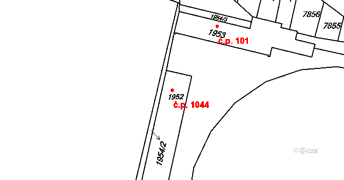 Hluk 1044 na parcele st. 1952 v KÚ Hluk, Katastrální mapa