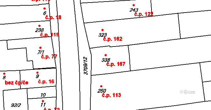 Hradčovice 167 na parcele st. 338 v KÚ Hradčovice, Katastrální mapa