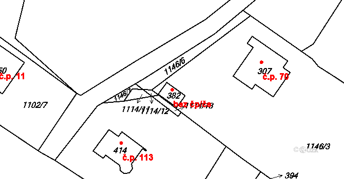 Nový Bor 48892190 na parcele st. 382 v KÚ Pihel, Katastrální mapa