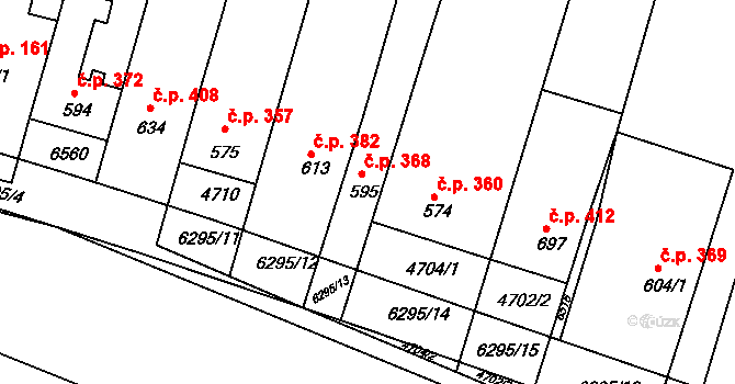 Šumice 368 na parcele st. 595 v KÚ Šumice u Uherského Brodu, Katastrální mapa